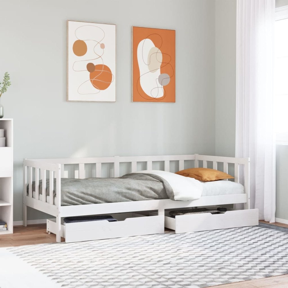 vidaXL Dagbädd med lådor vit 90x190 cm massiv furu