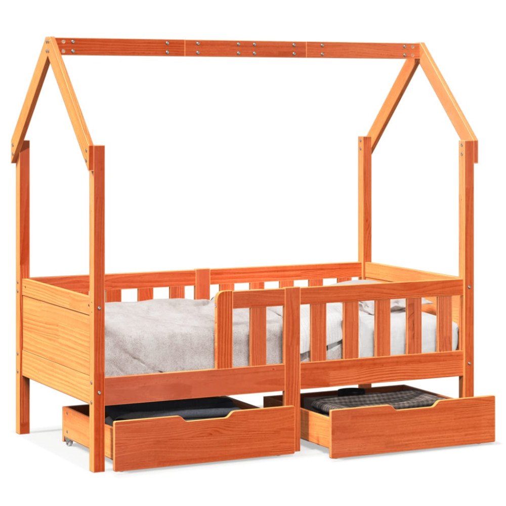 vidaXL Sängram med lådor för barnsäng 80x170 cm massiv furu