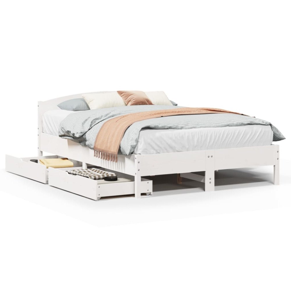 vidaXL Sängram utan madrass vit 140x200 cm massiv furu
