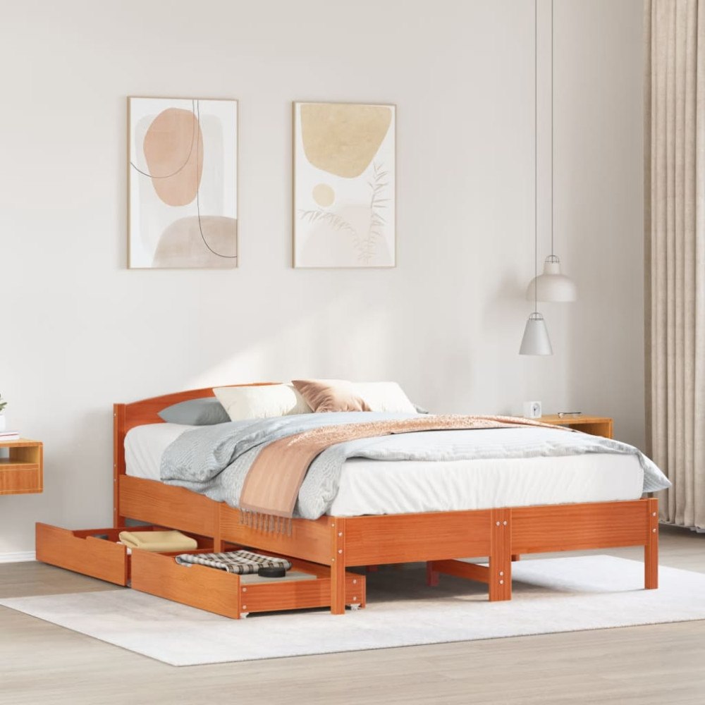 vidaXL Sängram utan madrass vaxbrun 160x200 cm massiv furu