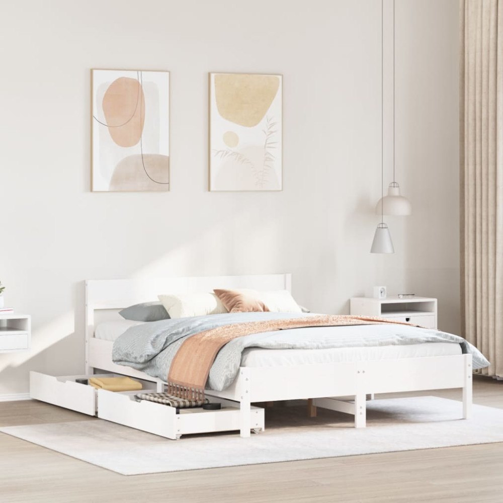 vidaXL Sängram utan madrass vit 140x200 cm massiv furu
