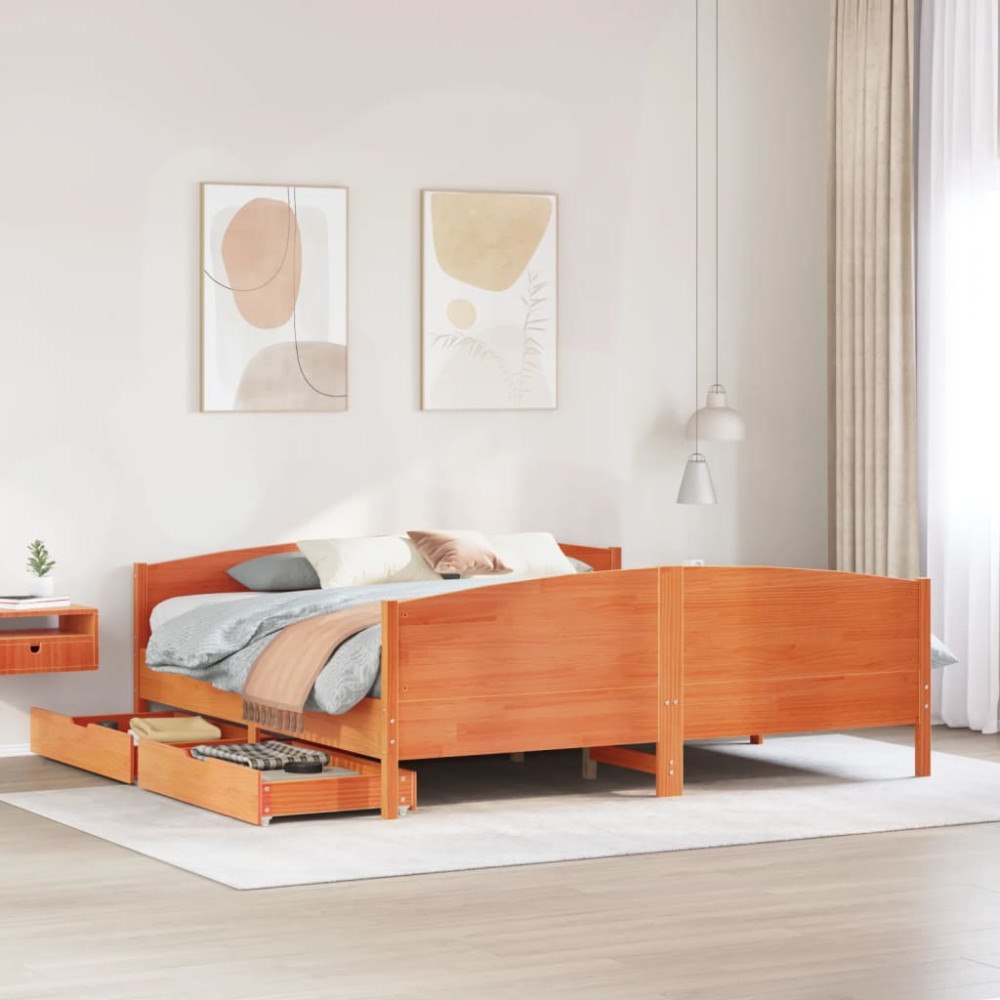vidaXL Sängram utan madrass vaxbrun 200x200 cm massiv furu