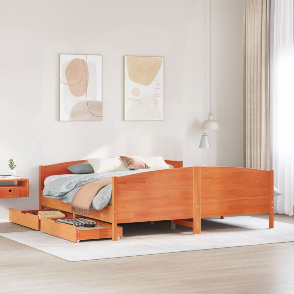 vidaXL Sängram utan madrass vaxbrun 160x200 cm massiv furu