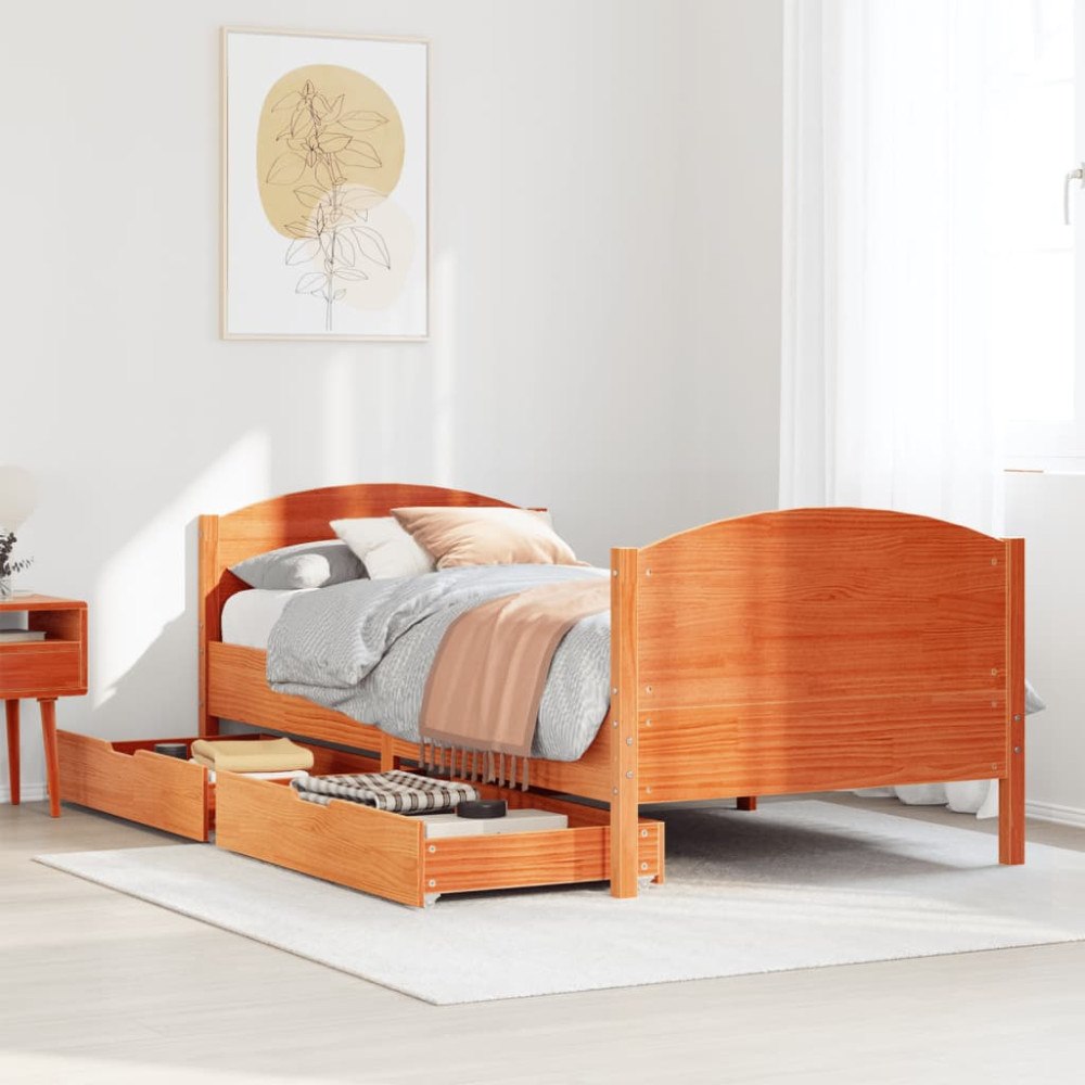 vidaXL Sängram utan madrass vaxbrun 75x190 cm massiv furu