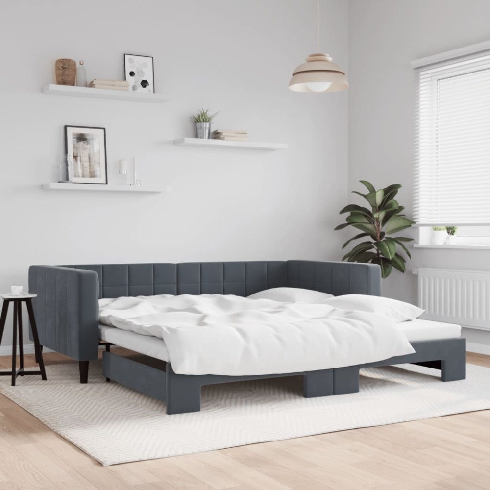 vidaXL Dagbädd utdragbar mörkgrå 100x200 cm sammet
