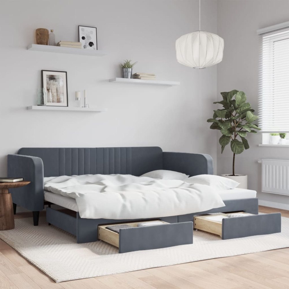 vidaXL Dagbädd utdragbar med lådor mörkgrå 100x200 cm sammet