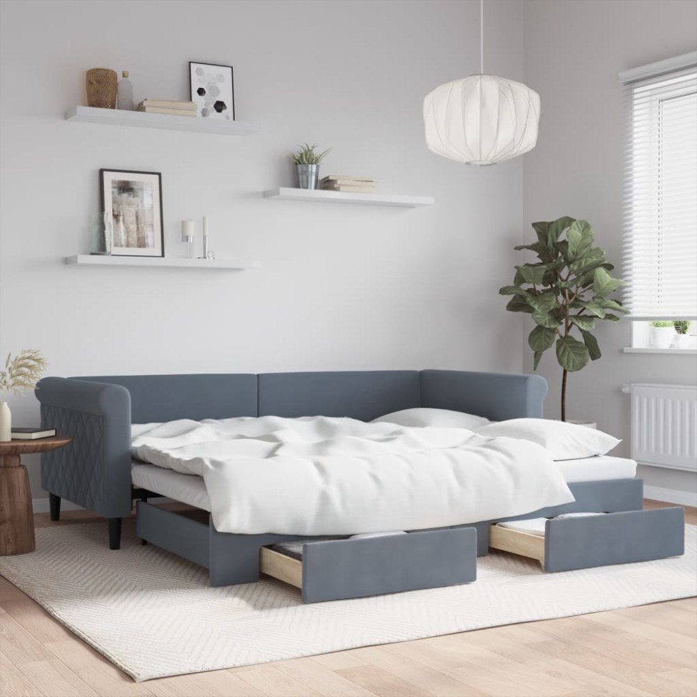 vidaXL Dagbädd utdragbar med lådor mörkgrå 90x200 cm sammet