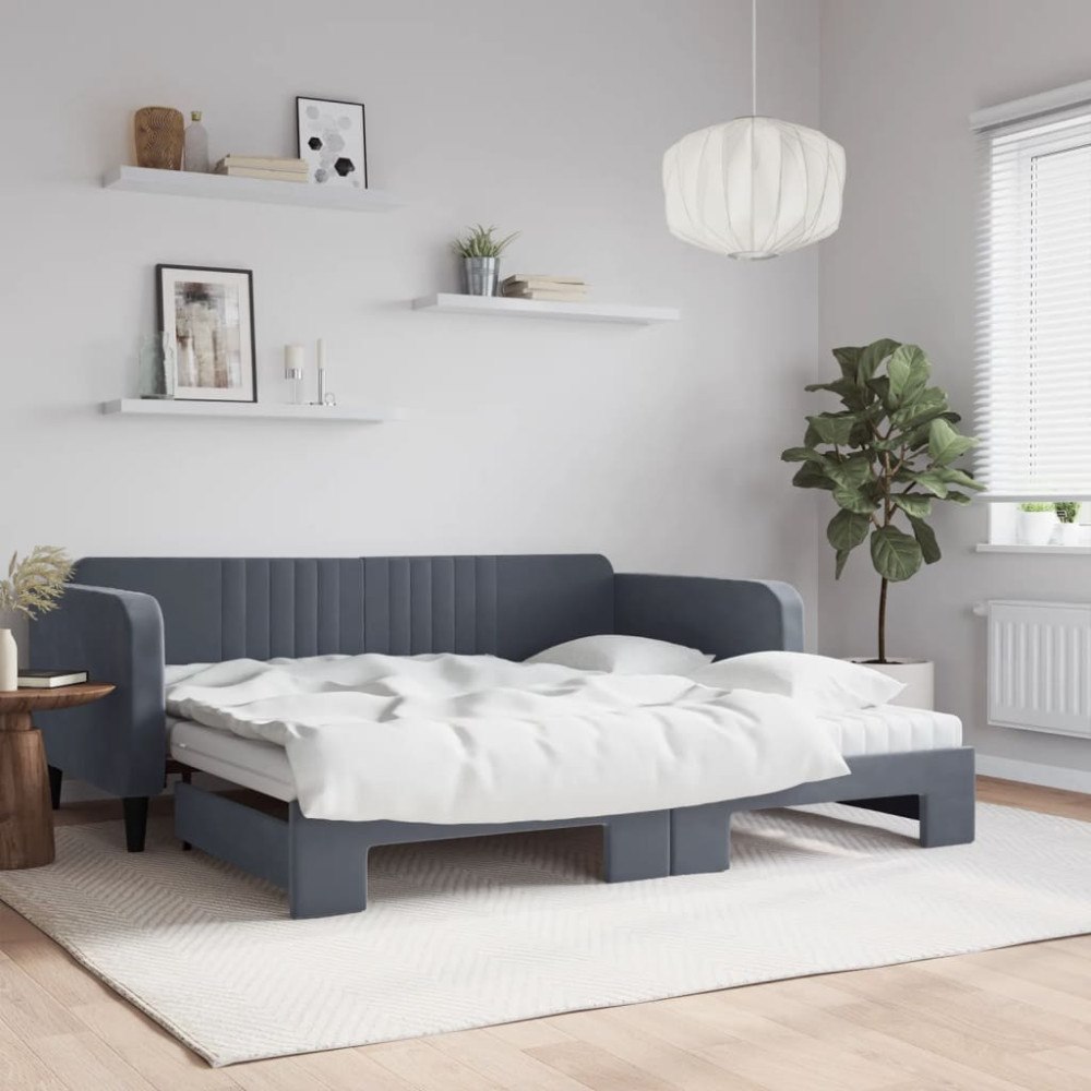 vidaXL Dagbädd utdragbar och madrasser mörkgrå 100x200 cm sammet