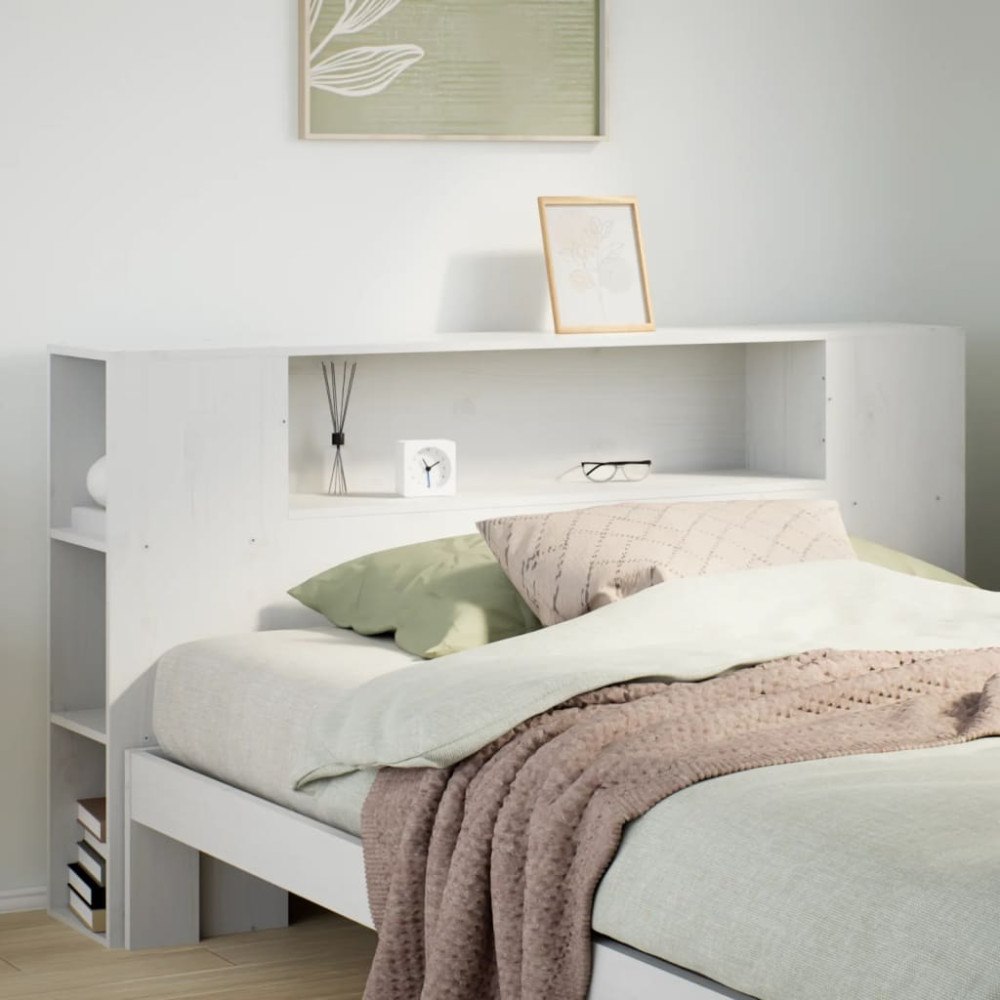 vidaXL Huvudgavel med förvaring vit 120 cm massiv furu