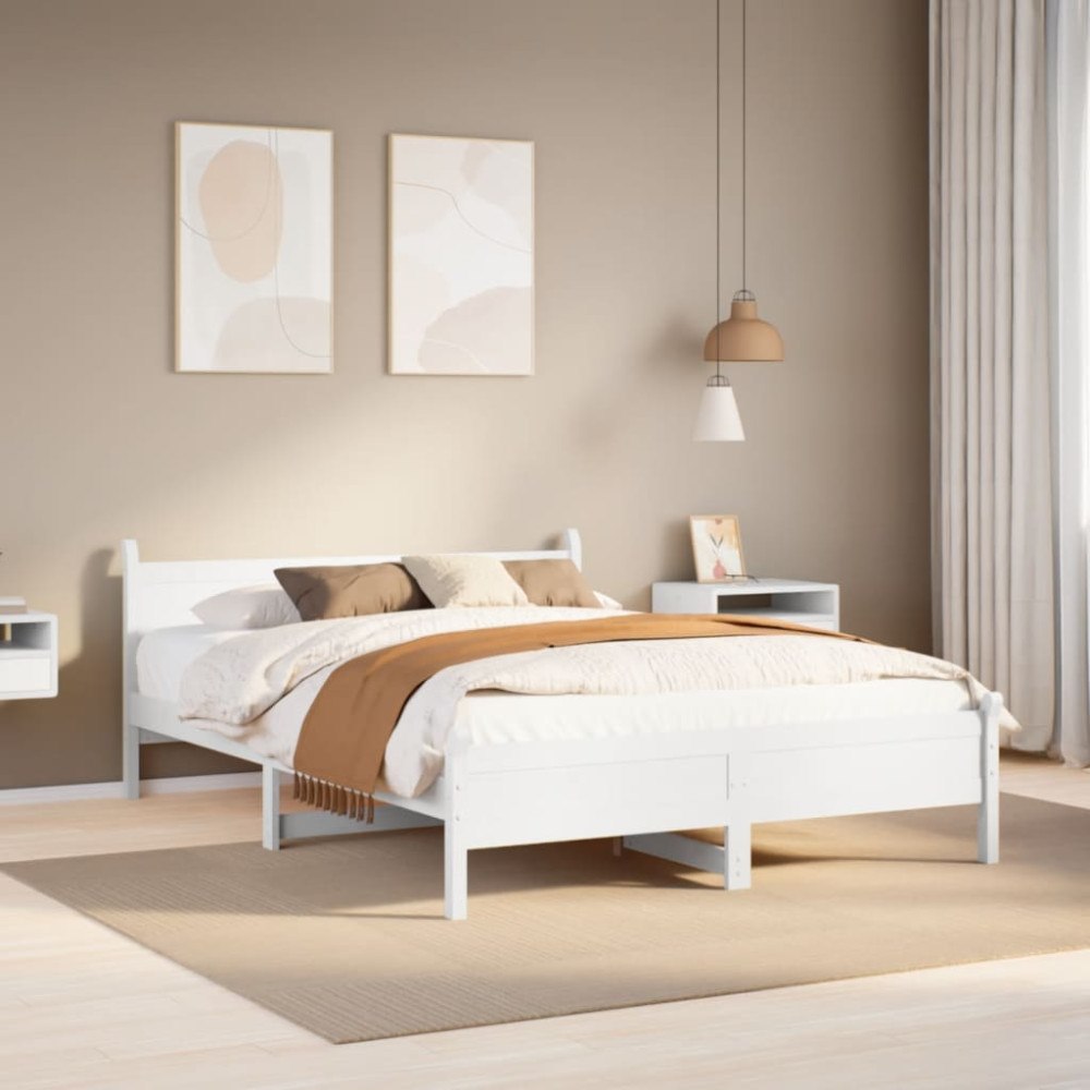 vidaXL Sängram utan madrass vit 140x200 cm massiv furu