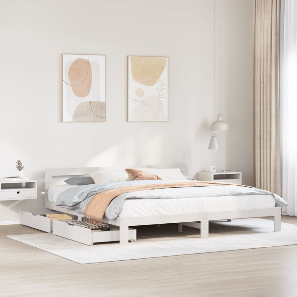 vidaXL Sängram utan madrass vit 200x200 cm massiv furu