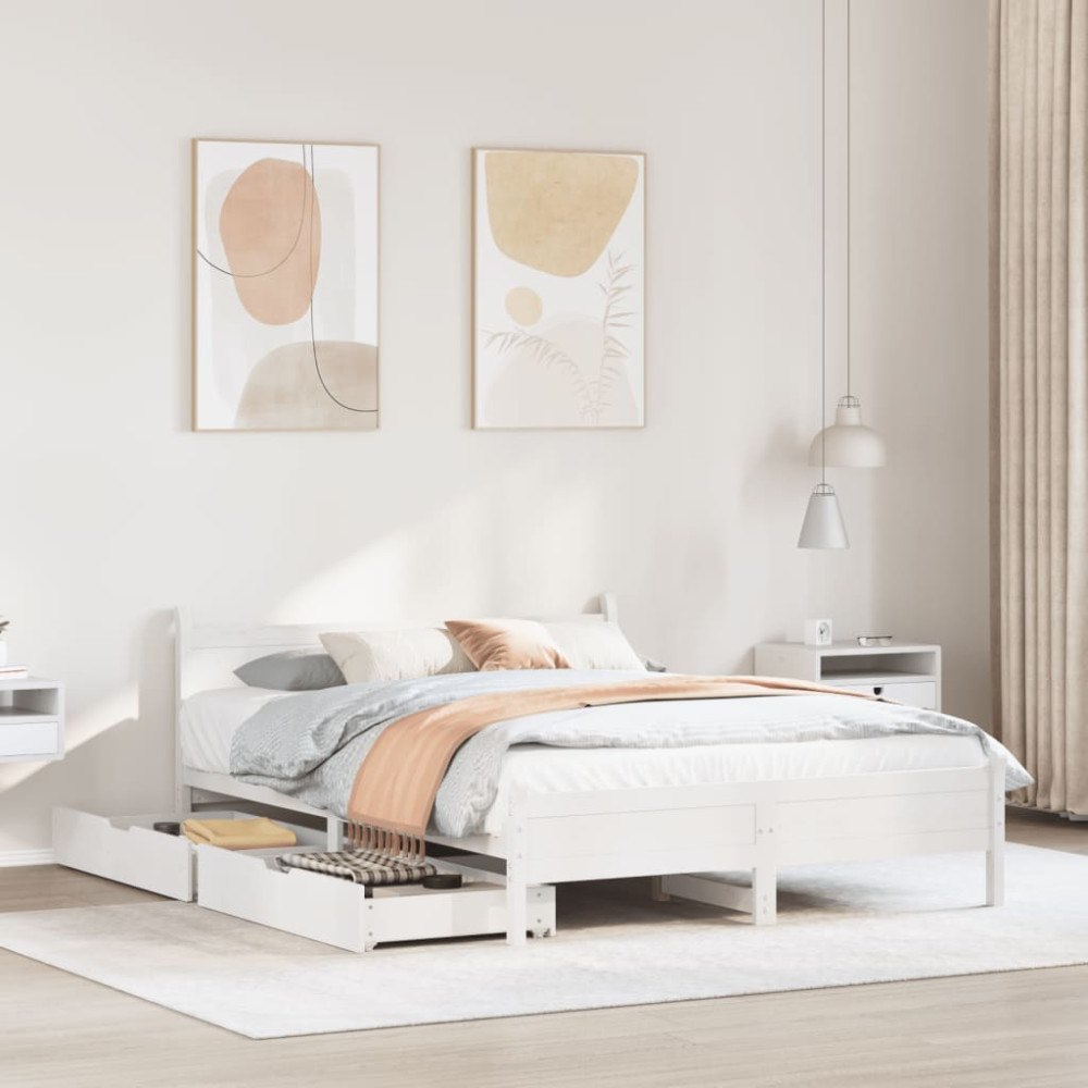 vidaXL Sängram utan madrass vit 140x190 cm massiv furu