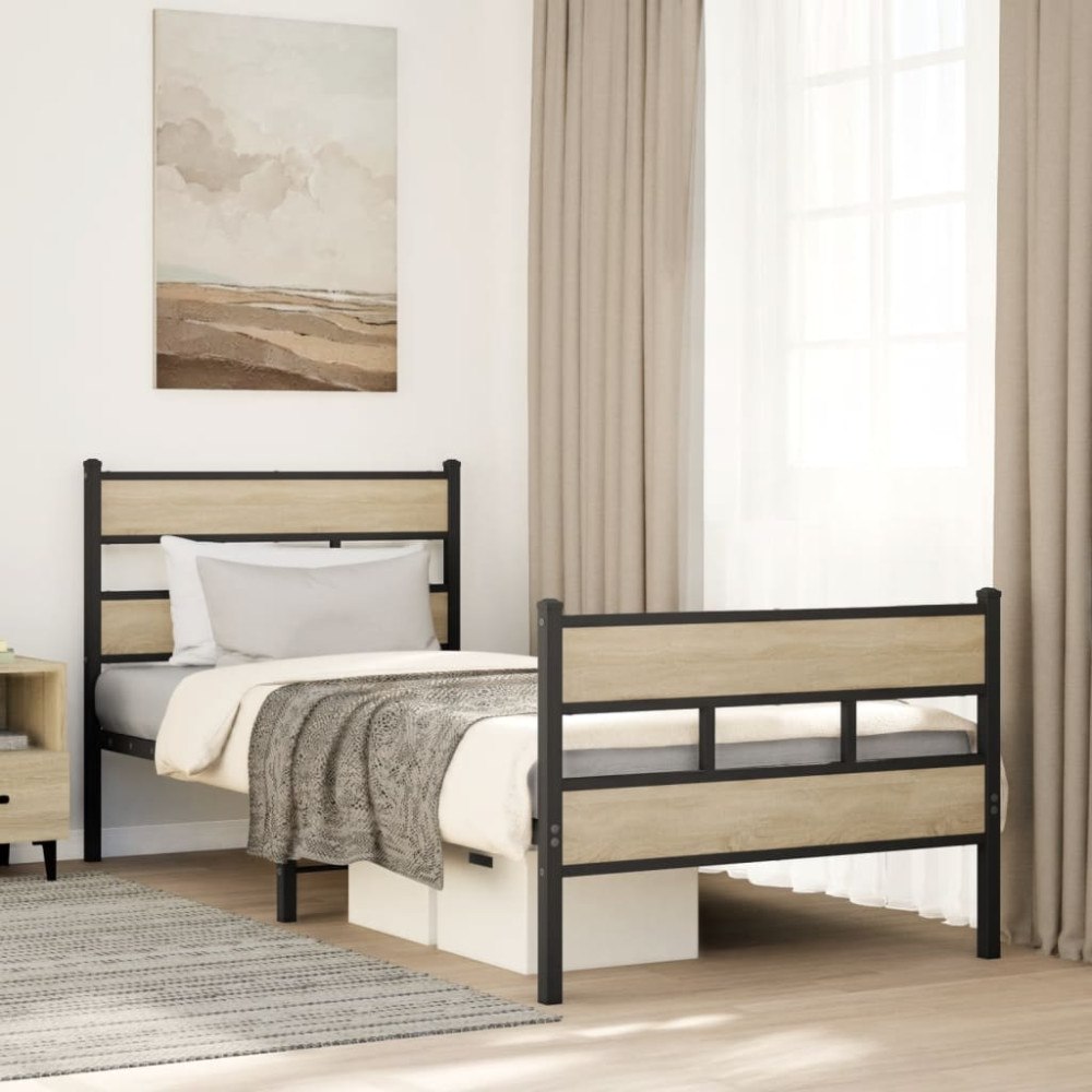 vidaXL Sängram utan madrass metall sonoma-ek 90x200 cm