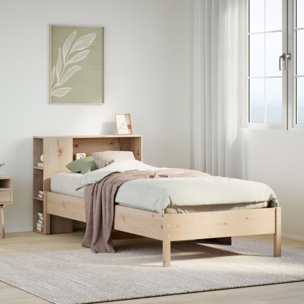 vidaXL Säng med bokhylla utan madrass 75x190cm massiv furu