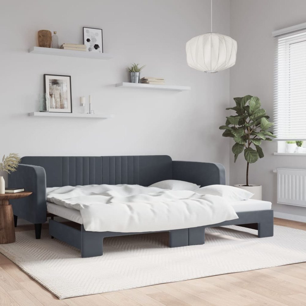 vidaXL Dagbädd utdragbar mörkgrå 100x200 cm sammet