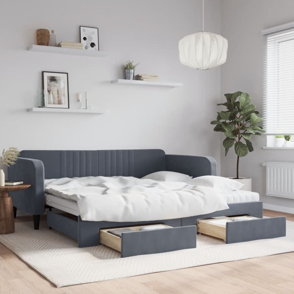 vidaXL Dagbädd utdragbar med lådor mörkgrå 100x200 cm sammet