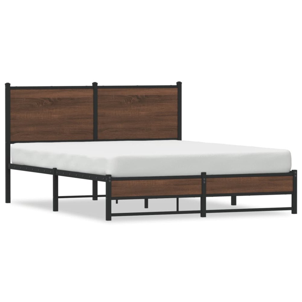 vidaXL Sängram utan madrass metall brun ek 140x190 cm
