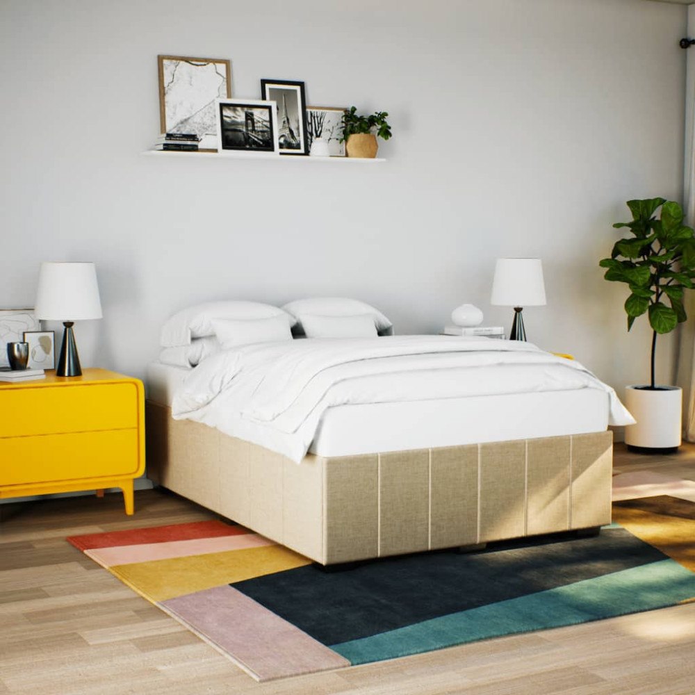 vidaXL Sängram utan madrass gräddvit 140x200 cm tyg