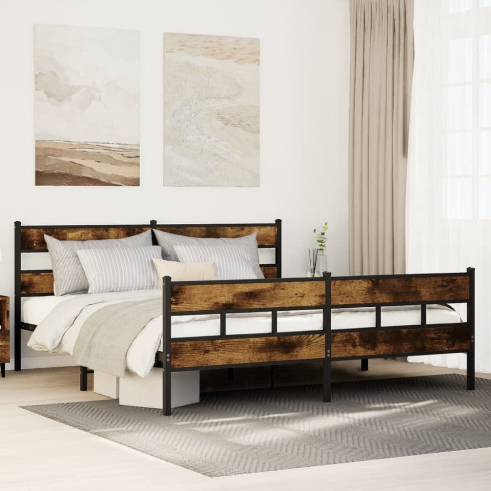 vidaXL Sängram utan madrass metall rökfärgad ek 183x213 cm