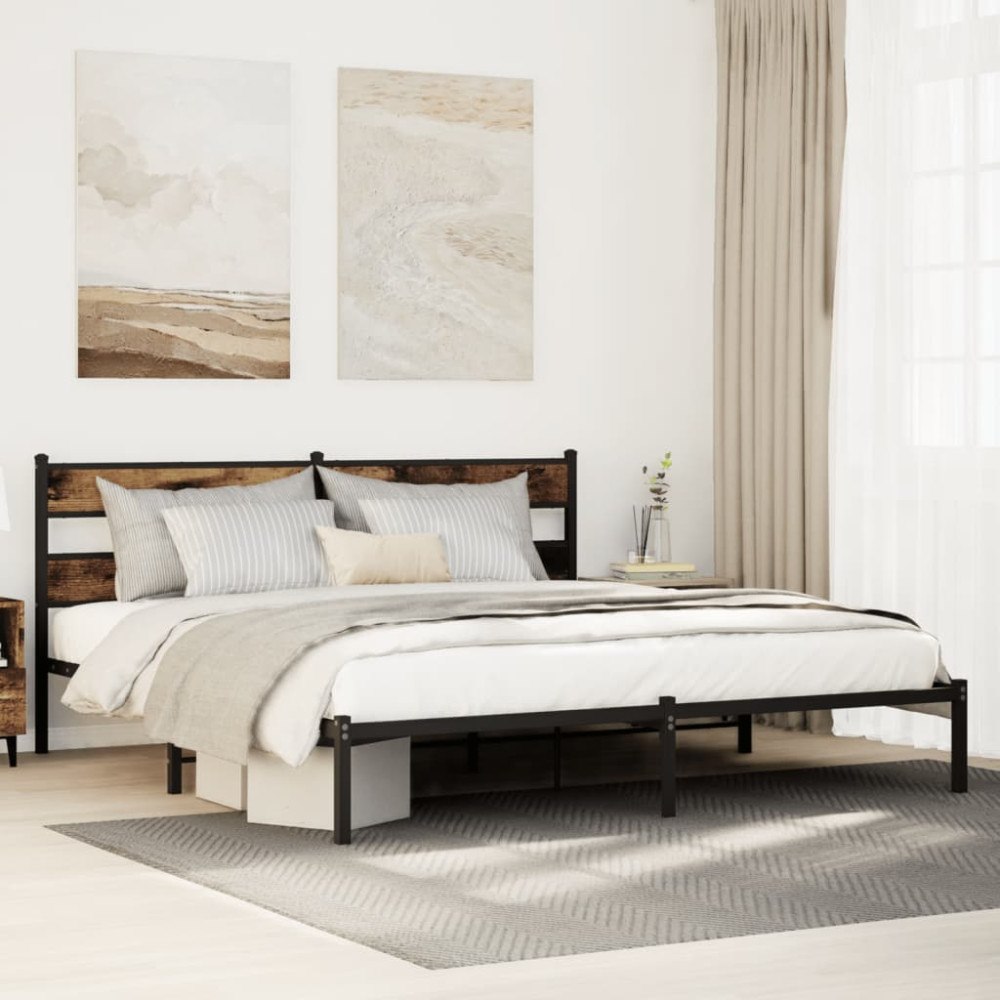 vidaXL Sängram utan madrass metall rökfärgad ek 183x213 cm