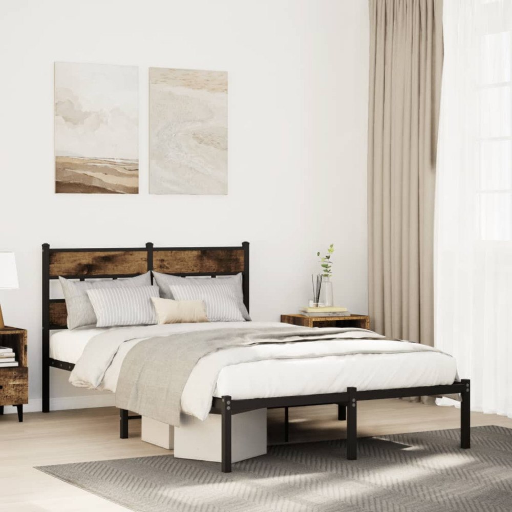vidaXL Sängram utan madrass metall rökfärgad ek 120x200 cm