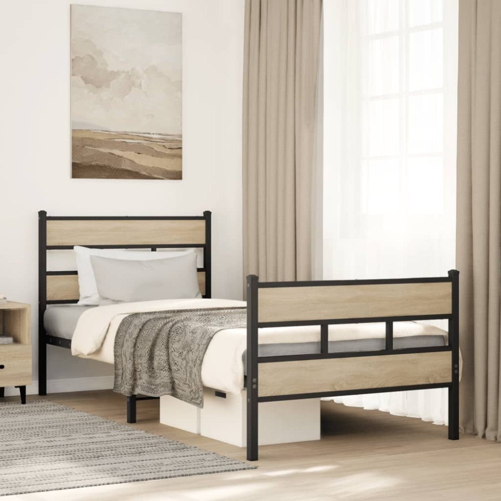 vidaXL Sängram utan madrass metall sonoma-ek 100x190 cm