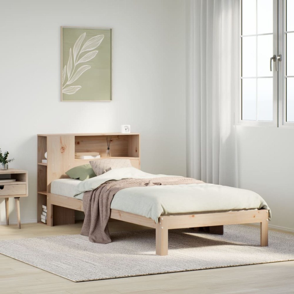 vidaXL Säng med bokhylla utan madrass 75x190cm massiv furu