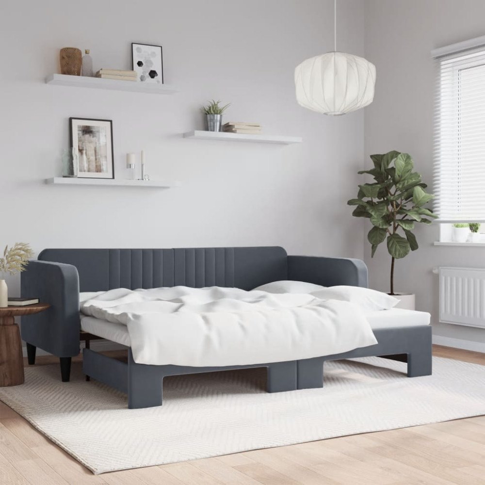 vidaXL Dagbädd utdragbar mörkgrå 90x200 cm sammet