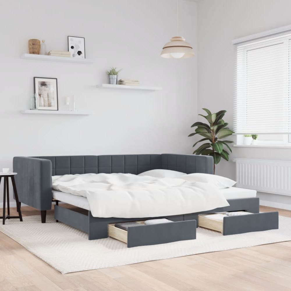 vidaXL Dagbädd utdragbar med lådor mörkgrå 100x200 cm sammet