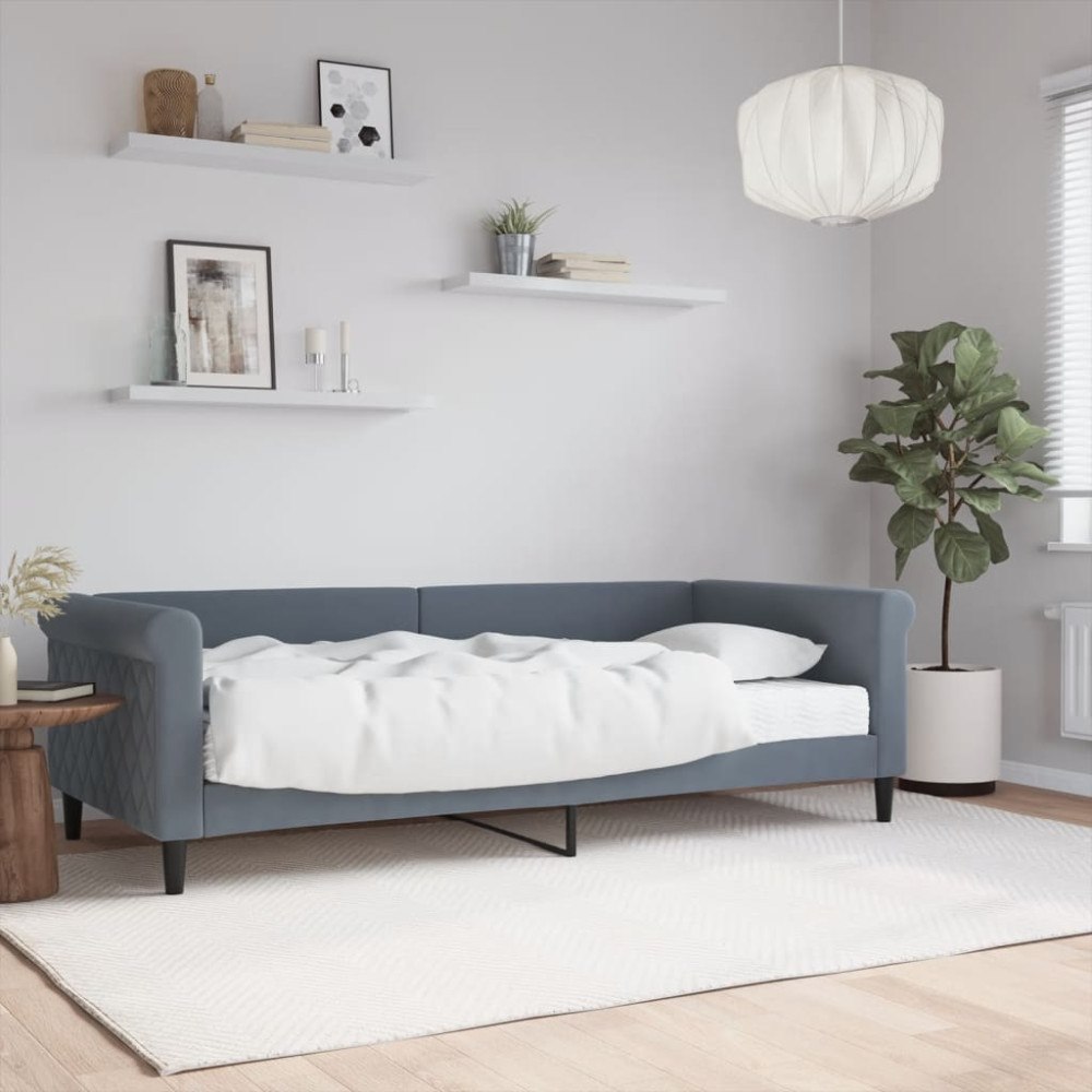 vidaXL Dagbädd med madrass mörkgrå 90x200 cm sammet