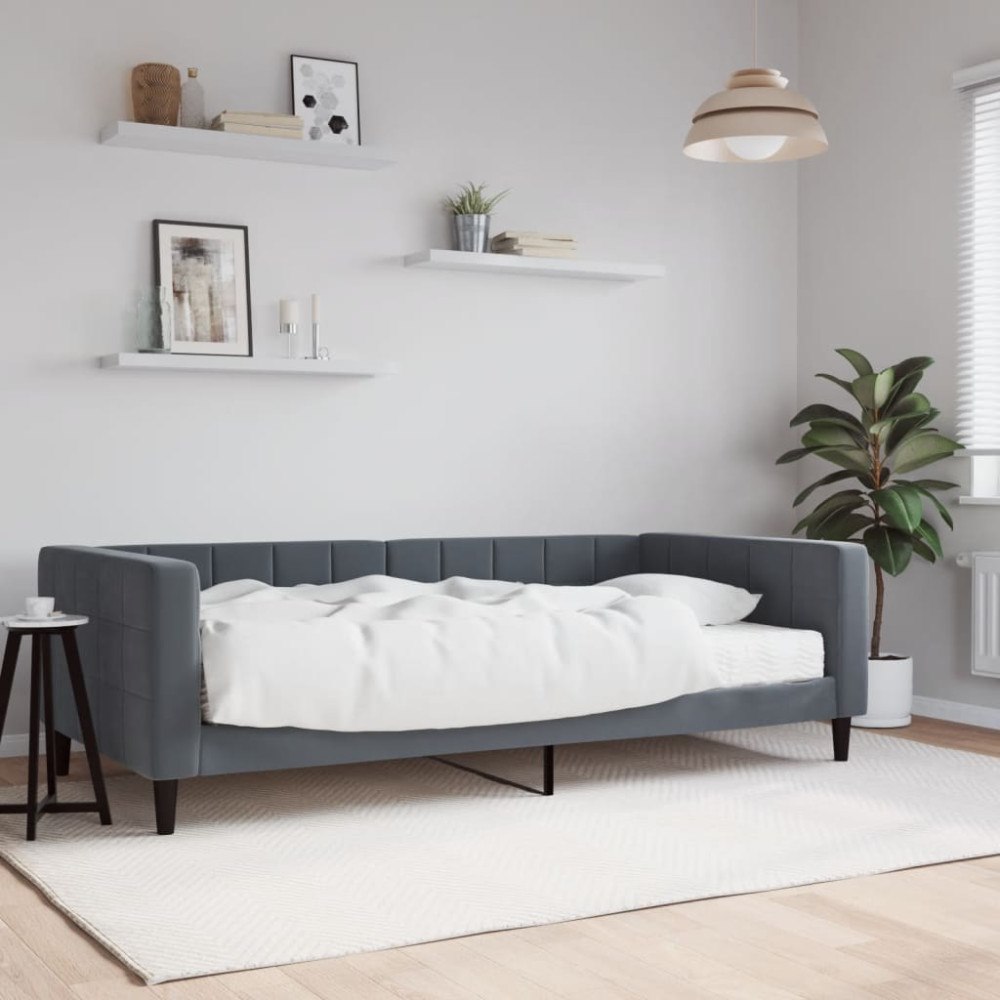 vidaXL Dagbädd med madrass mörkgrå 100x200 cm sammet