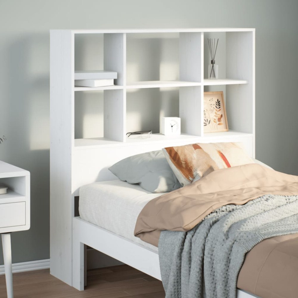 vidaXL Huvudgavel med förvaring vit 90 cm massiv furu