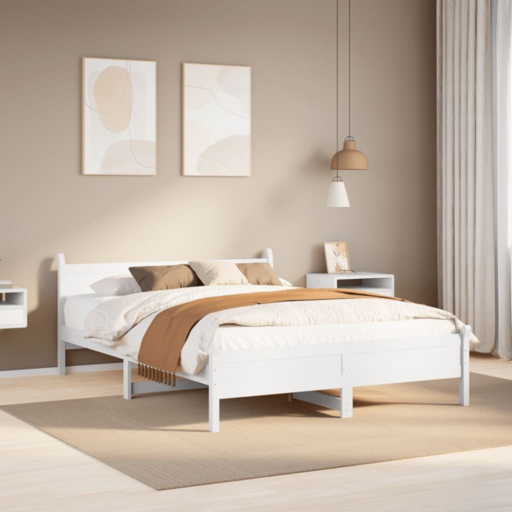 vidaXL Sängram utan madrass vit 150x200 cm massiv furu