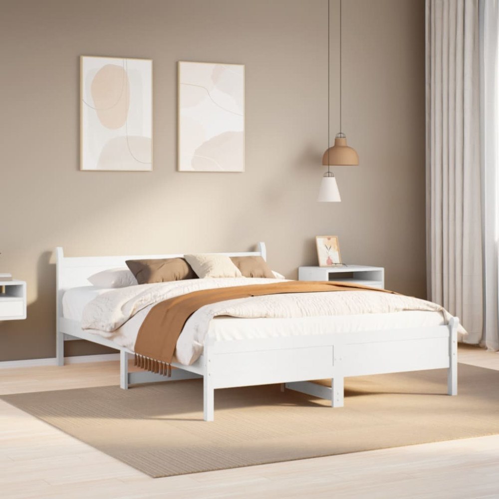 vidaXL Sängram utan madrass vit 140x190 cm massiv furu