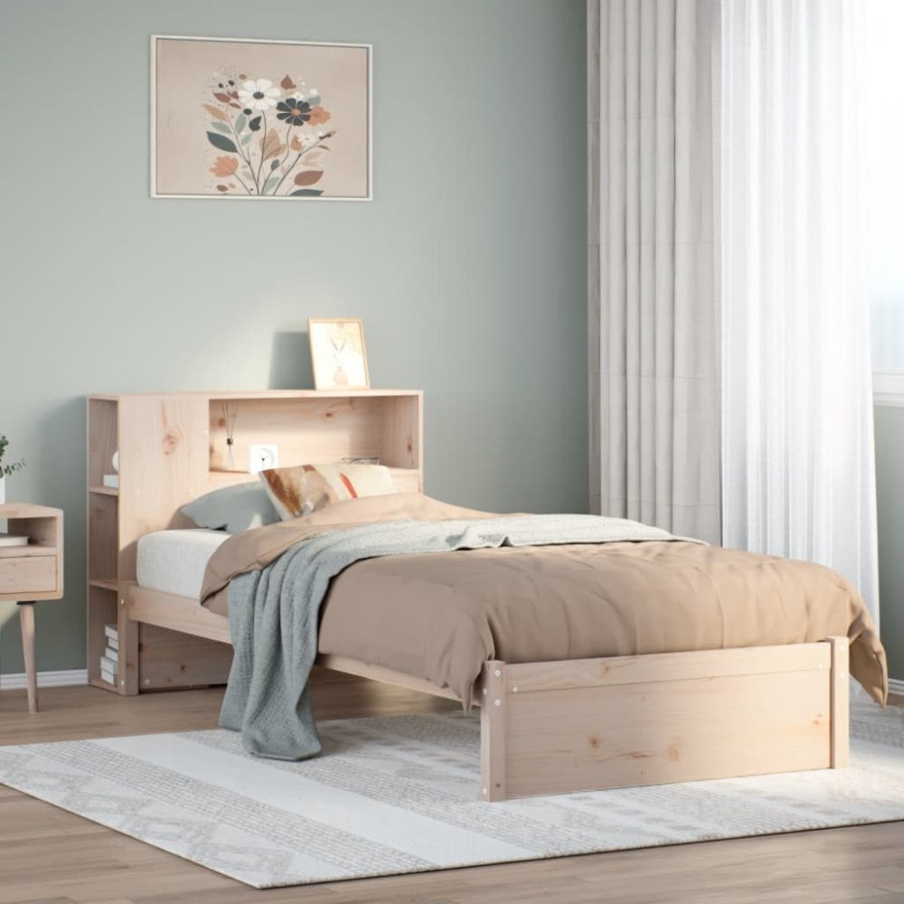 vidaXL Säng med bokhylla utan madrass 75x190cm massiv furu