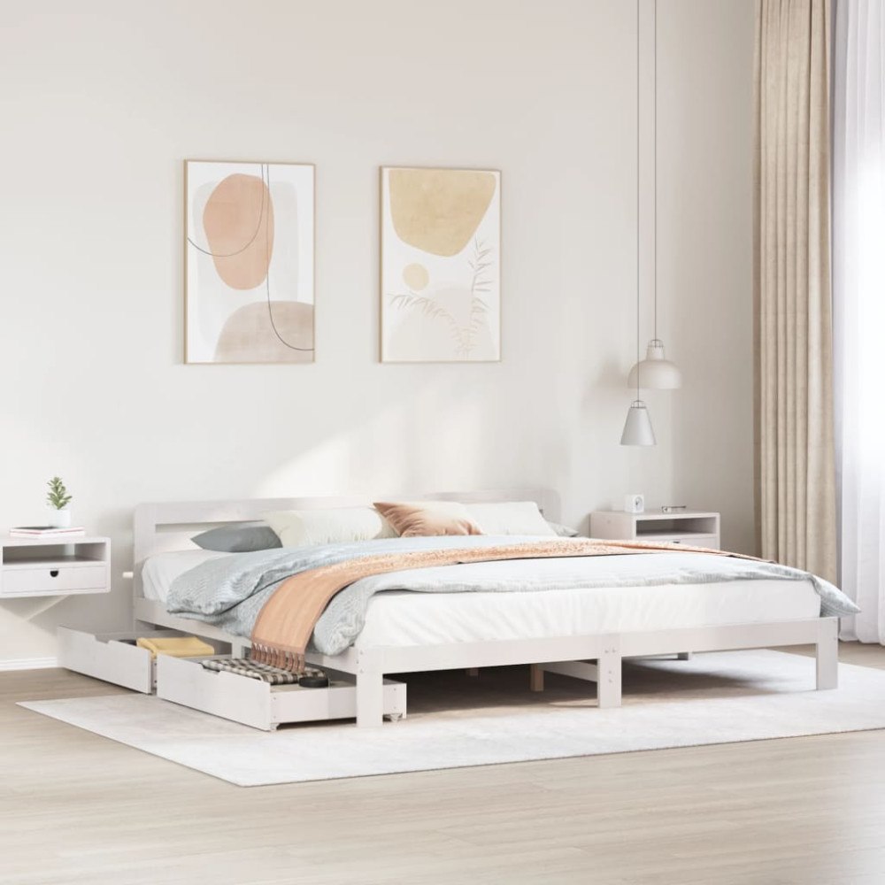 vidaXL Sängram utan madrass vit 180x200 cm massiv furu