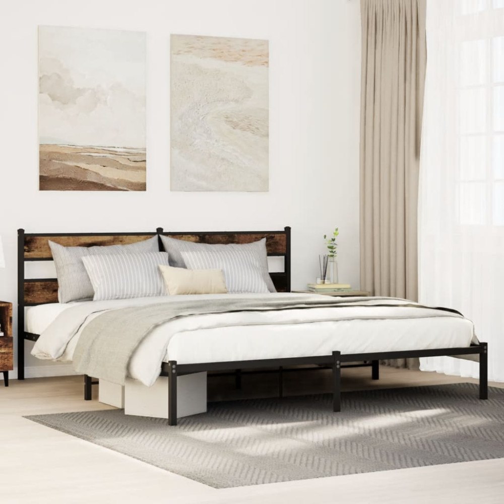 vidaXL Sängram utan madrass metall rökfärgad ek 193x203 cm
