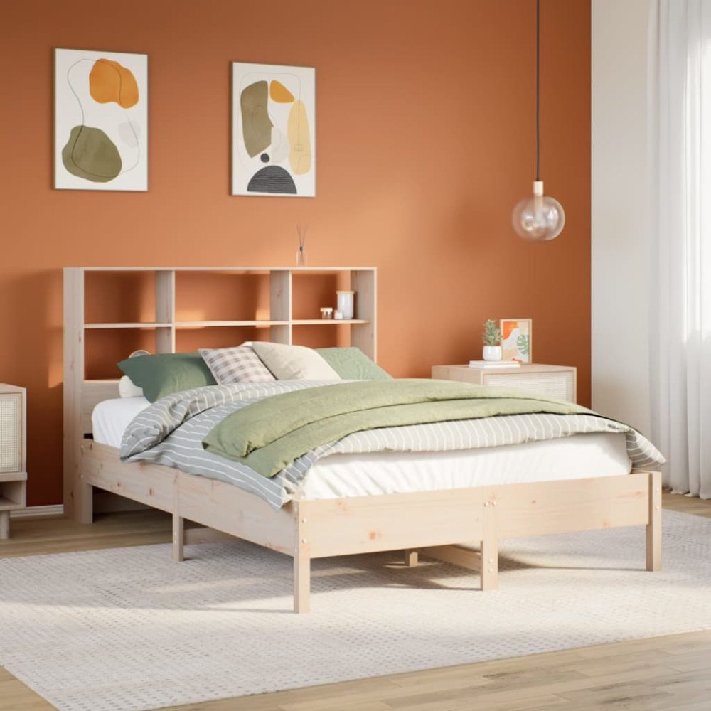 vidaXL Säng med bokhylla utan madrass 160x200cm massiv furu