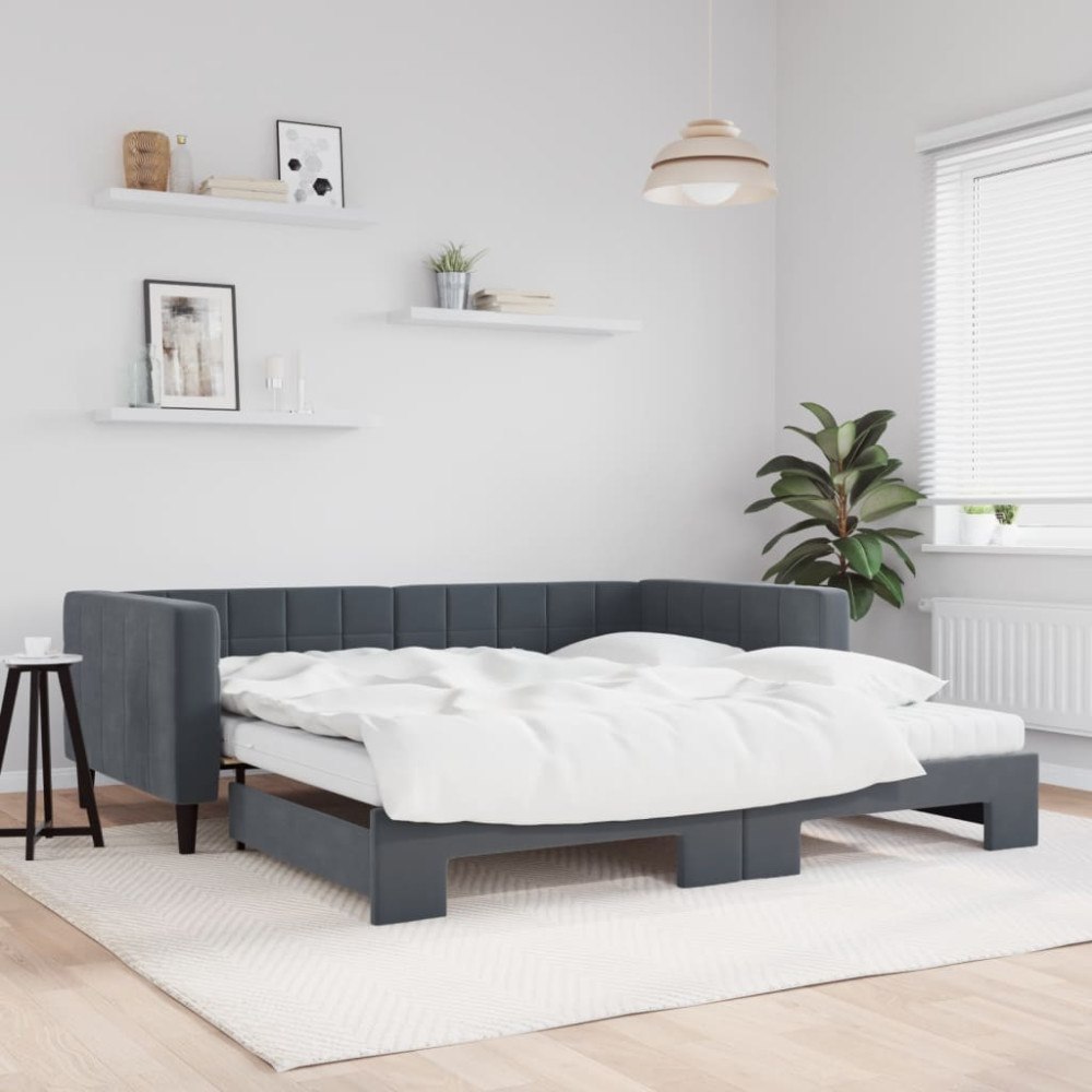 vidaXL Dagbädd utdragbar och madrasser mörkgrå 100x200 cm sammet
