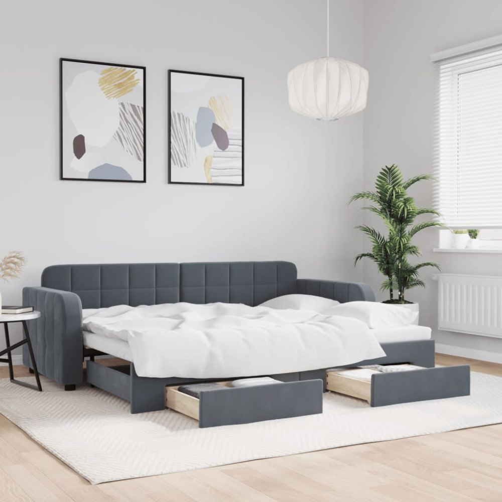 vidaXL Dagbädd utdragbar med lådor mörkgrå 80x200 cm sammet