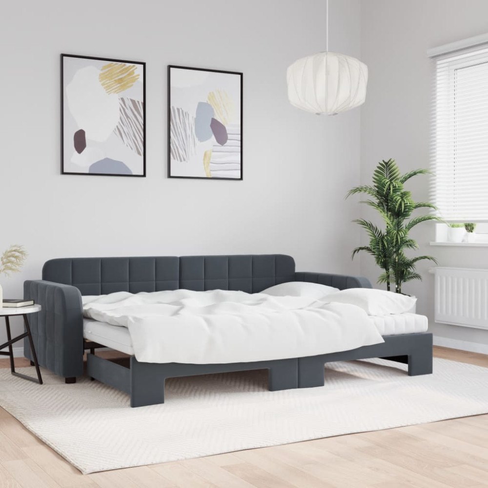 vidaXL Dagbädd utdragbar med madrasser mörkgrå 80x200 cm sammet