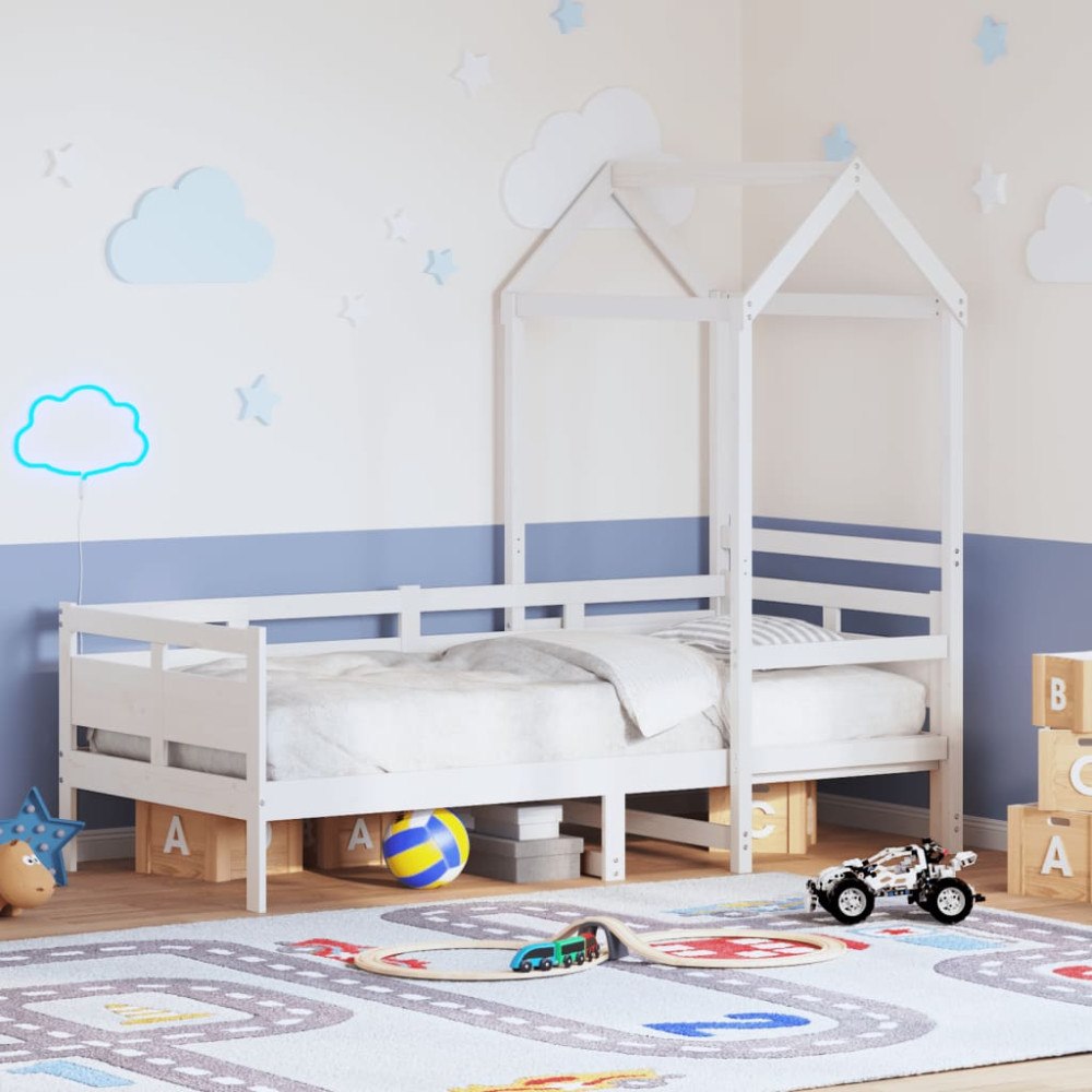 vidaXL Dagbädd med tak vit 80x200 cm massiv furu