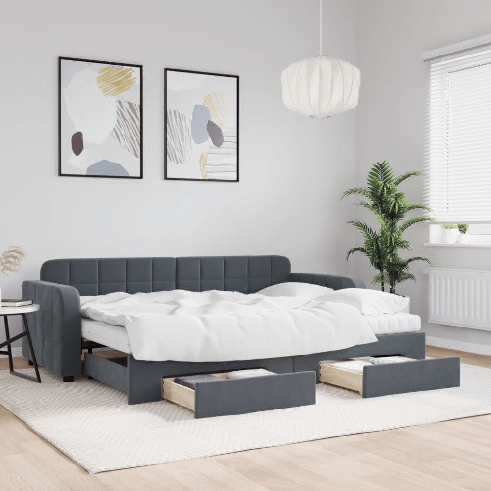 vidaXL Dagbädd utdragbar med lådor mörkgrå 80x200 cm sammet