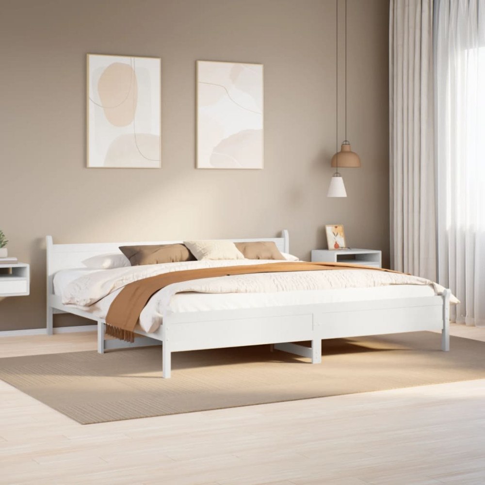 vidaXL Sängram utan madrass vit 200x200 cm massiv furu