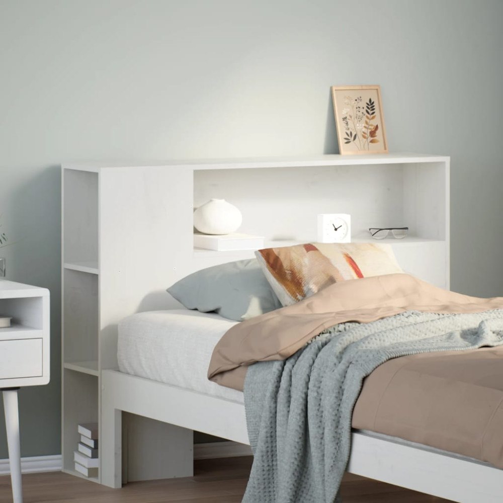 vidaXL Huvudgavel med förvaring vit 90 cm massiv furu