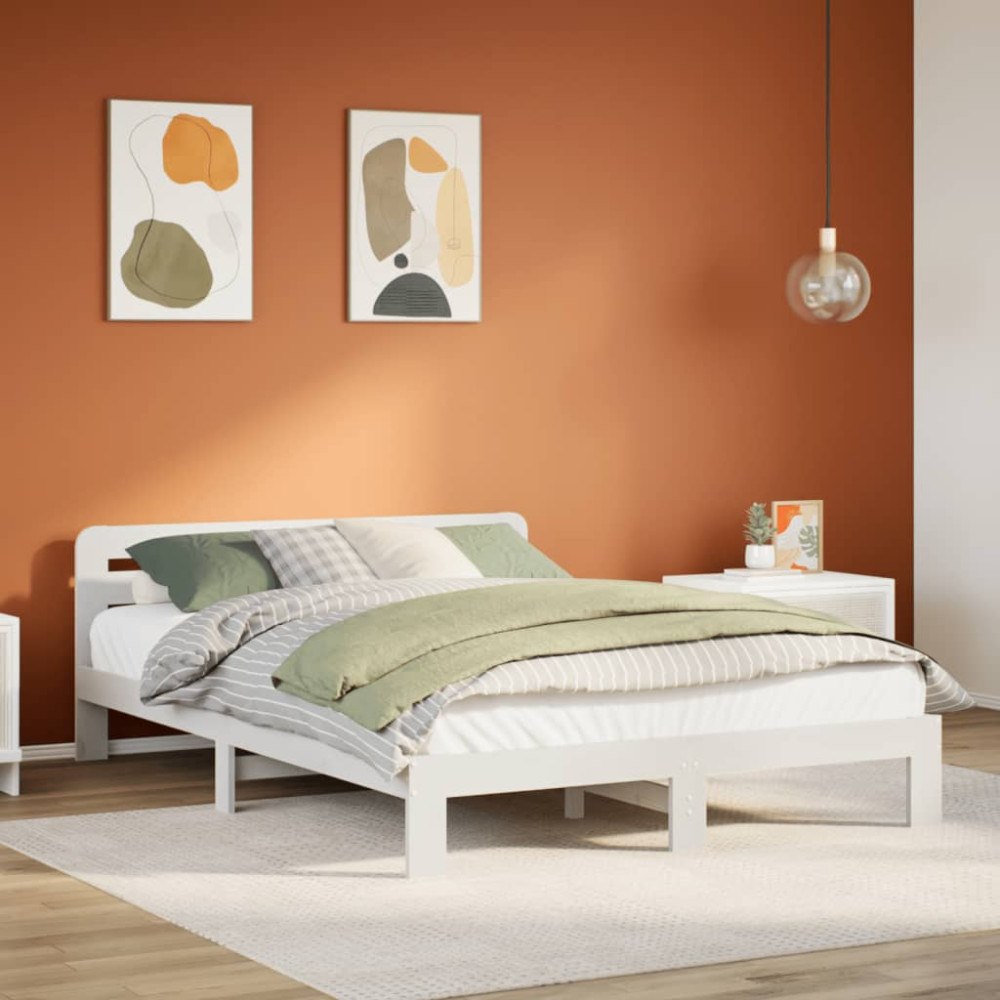 vidaXL Sängram utan madrass vit 150x200 cm massiv furu