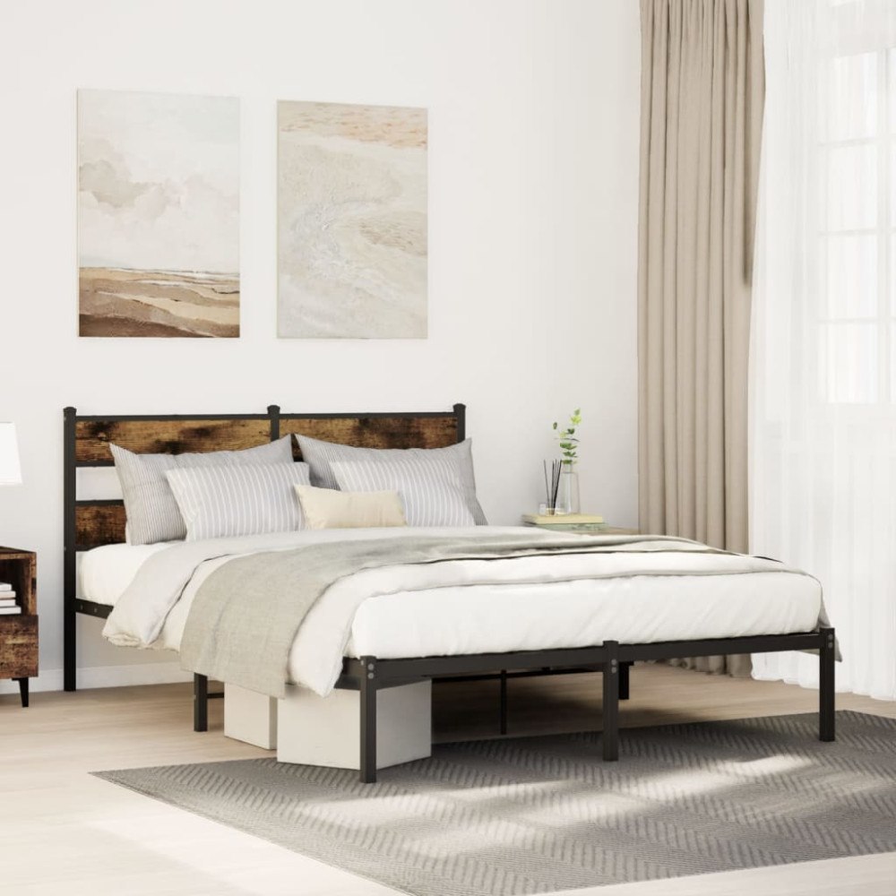 vidaXL Sängram utan madrass metall rökfärgad ek 150x200 cm