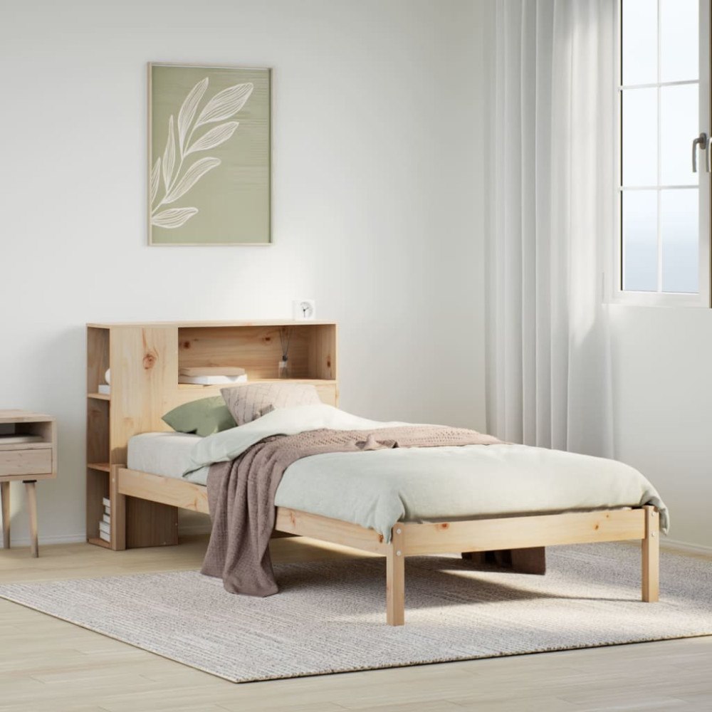 vidaXL Säng med bokhylla utan madrass 75x190cm massiv furu