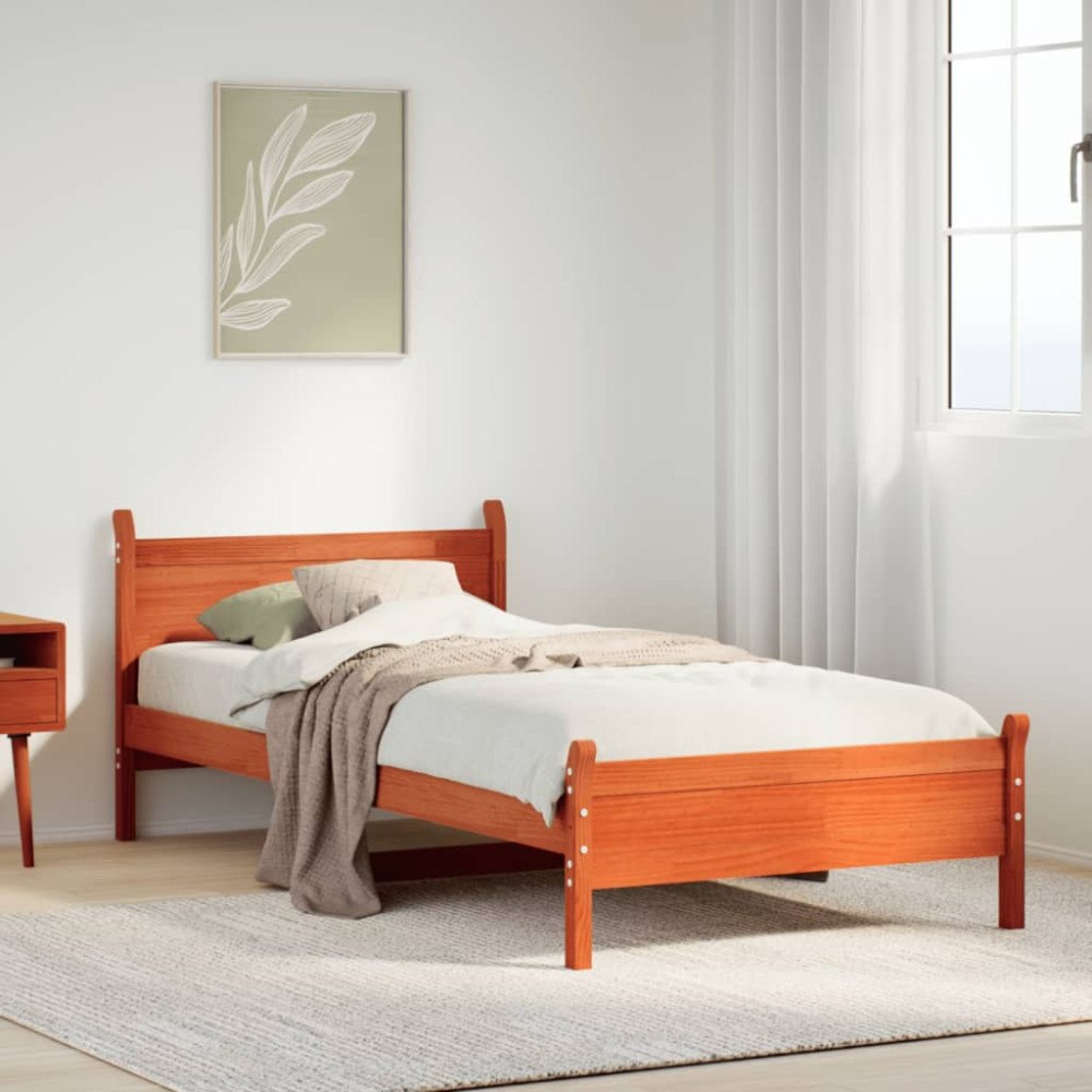 vidaXL Sängram utan madrass vaxbrun 100x200 cm massiv furu