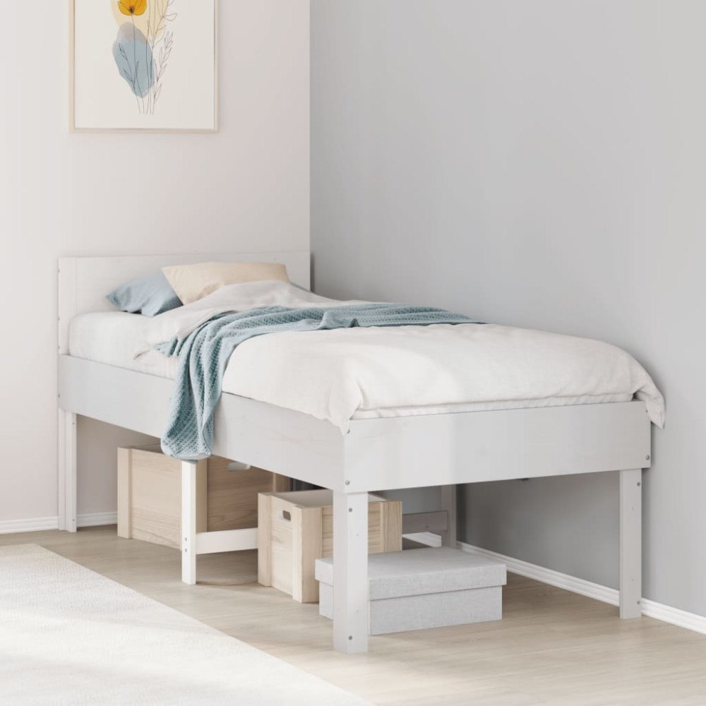 vidaXL Sängram utan madrass vit 75x190 cm massiv furu
